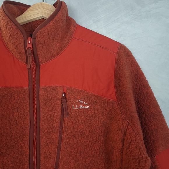 LL Bean Polartec Thermal Fleece Jacket Womens L Petite Rust Orange Zip Gorpcore - Picture 5 of 16